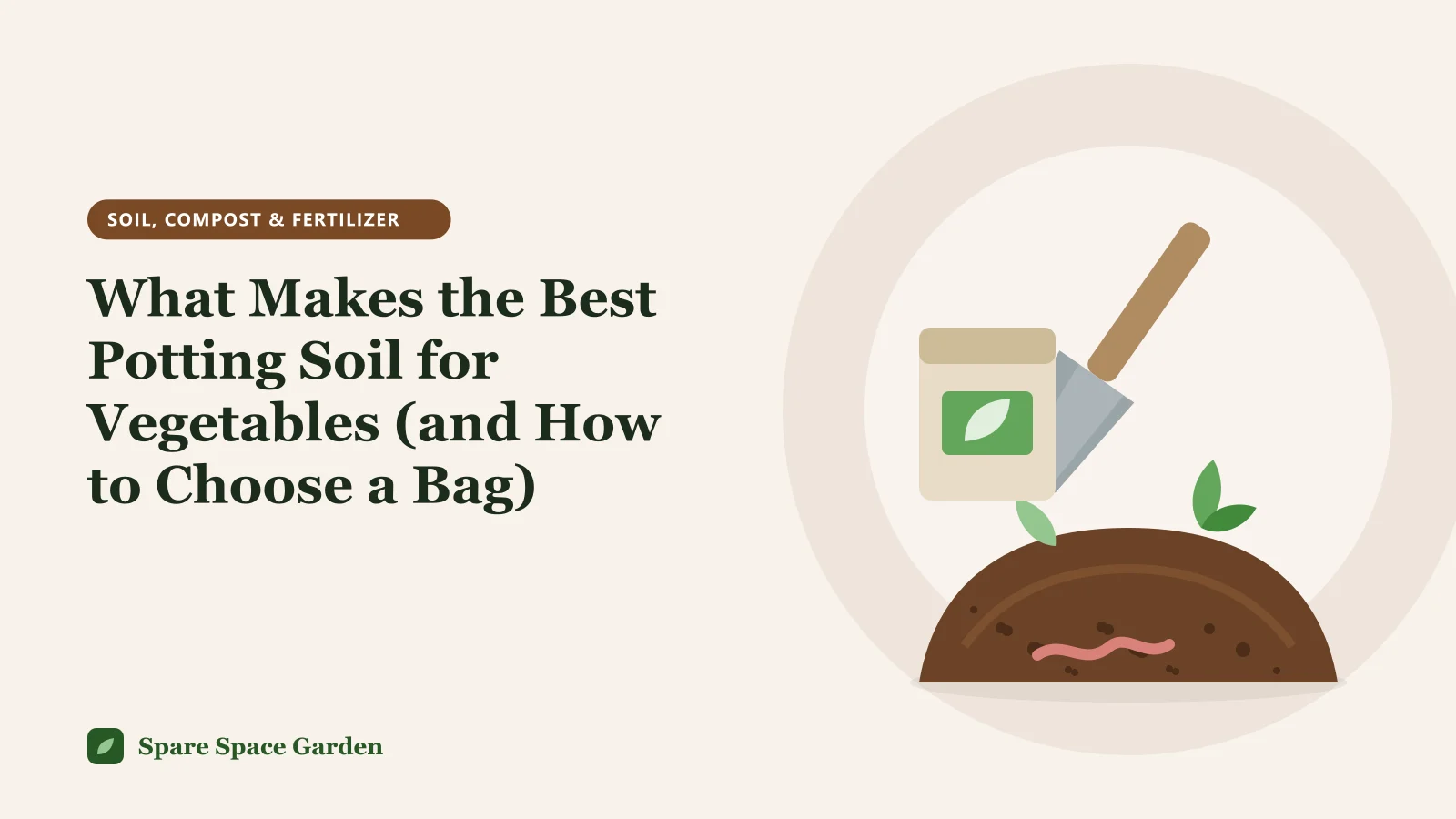 Illustration of an open bag of potting mix beside vegetable containers, showing how to choose the best potting soil for vegetables