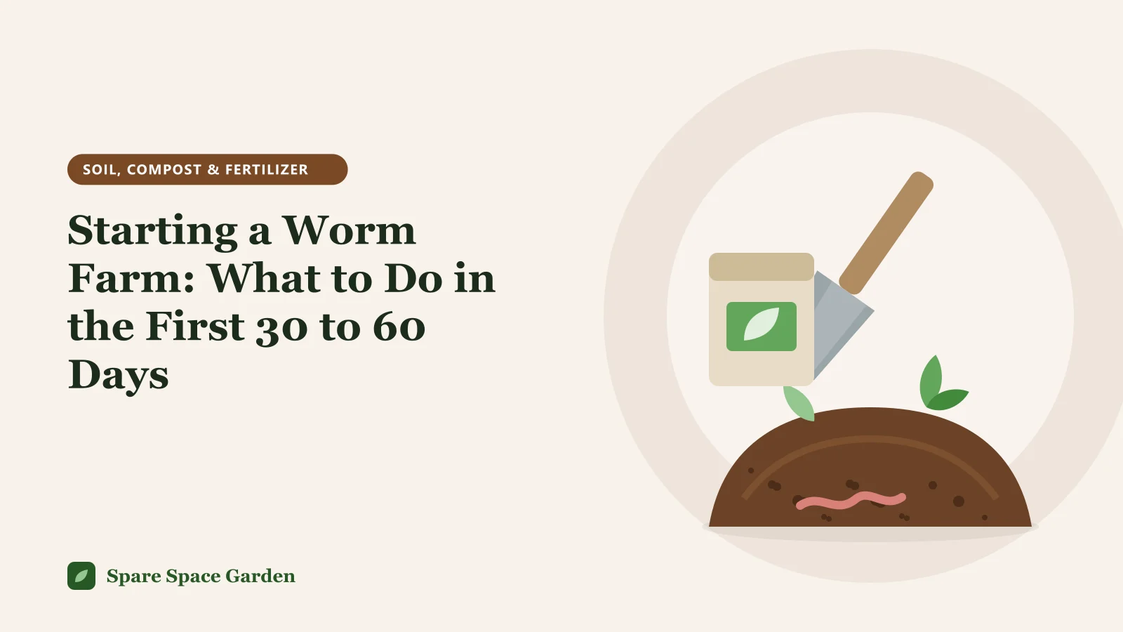 Illustration of a new worm bin with damp shredded paper bedding, red worms and a calendar, showing the timeline for starting a worm farm